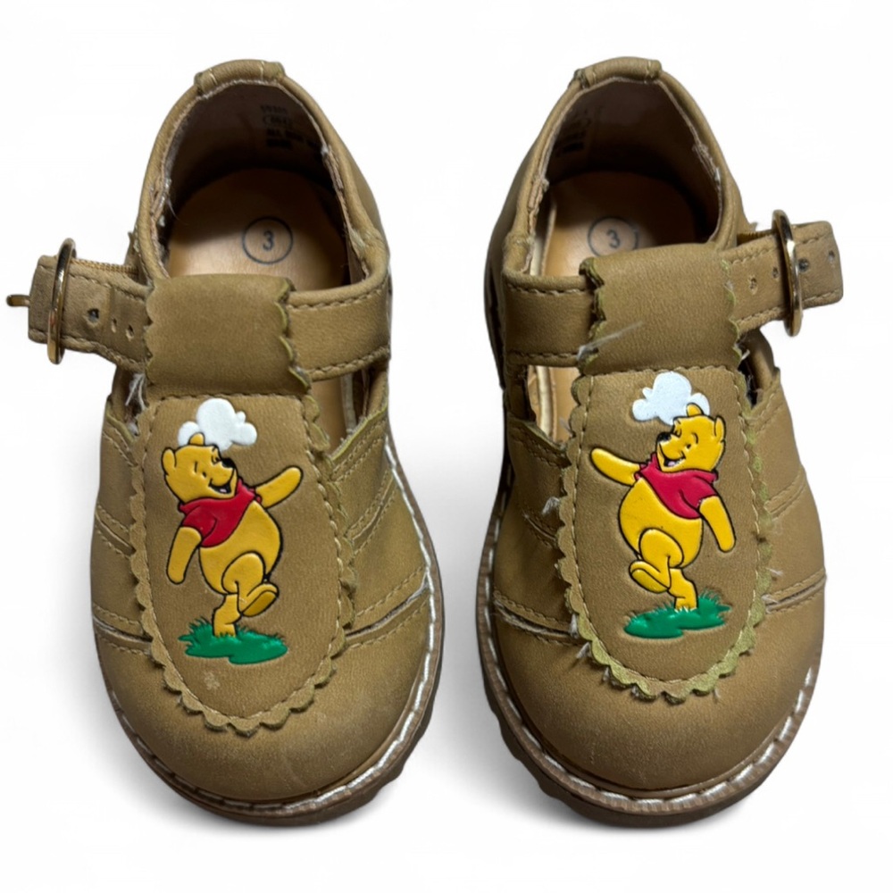 Vintage 90s Winnie the Pooh Mary Jane Leather Sandals Disney Y2K Sz 3T